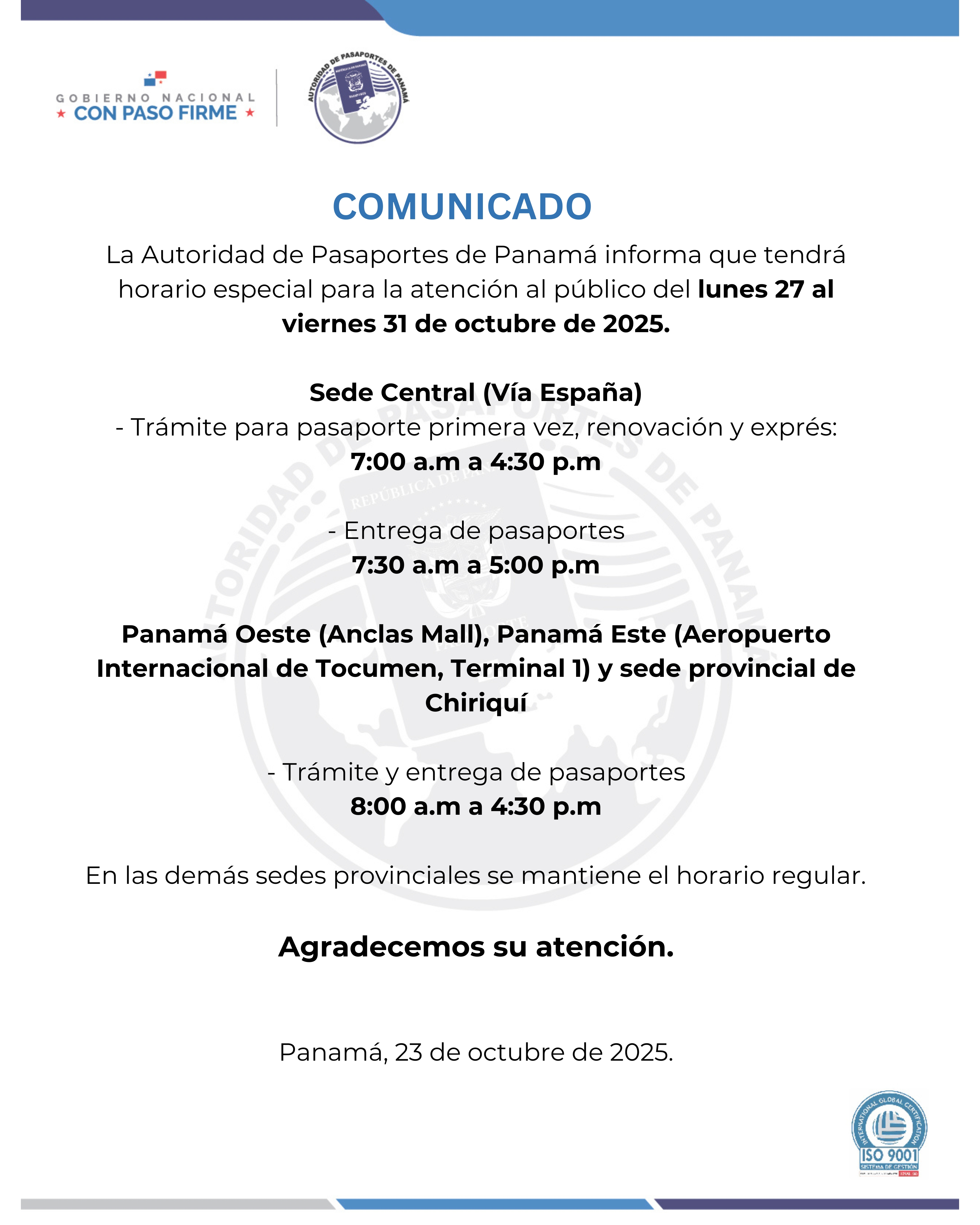 HORARIO ESPECIAL FIESTAS PATRIAS